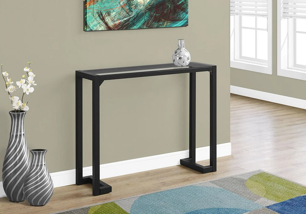 Monarch Specialties Accent Table, Console, Entryway, Narrow, Sofa, Living Room, Bedroom, Metal, Tempered Glass, Black, Clear, Contemporary, Modern