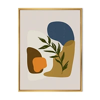 Designart Botanical Minimalist Shapes With Green Leaf FLOAT FRAME WALL ART