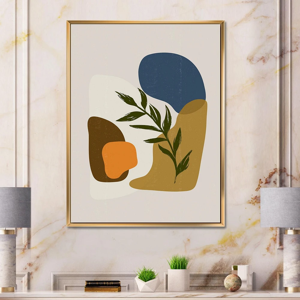 Designart Botanical Minimalist Shapes With Green Leaf FLOAT FRAME WALL ART