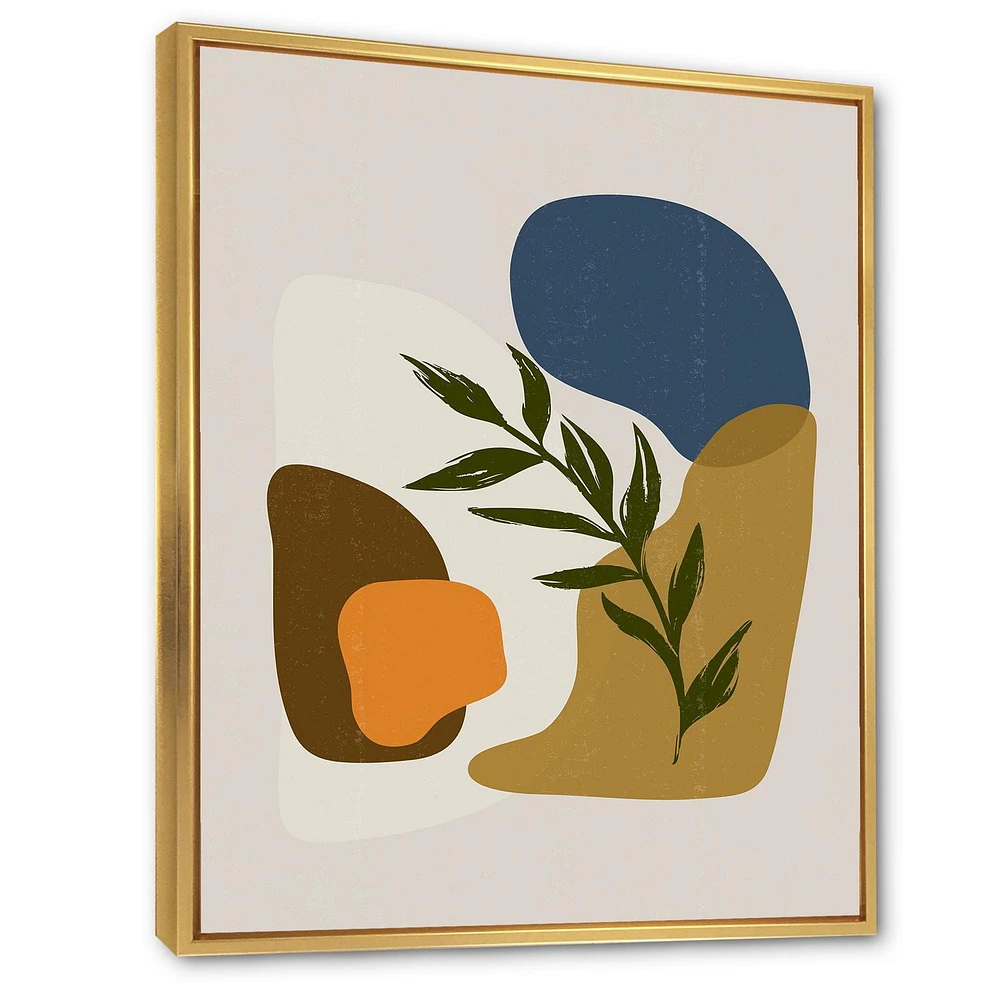 Designart Botanical Minimalist Shapes With Green Leaf FLOAT FRAME WALL ART