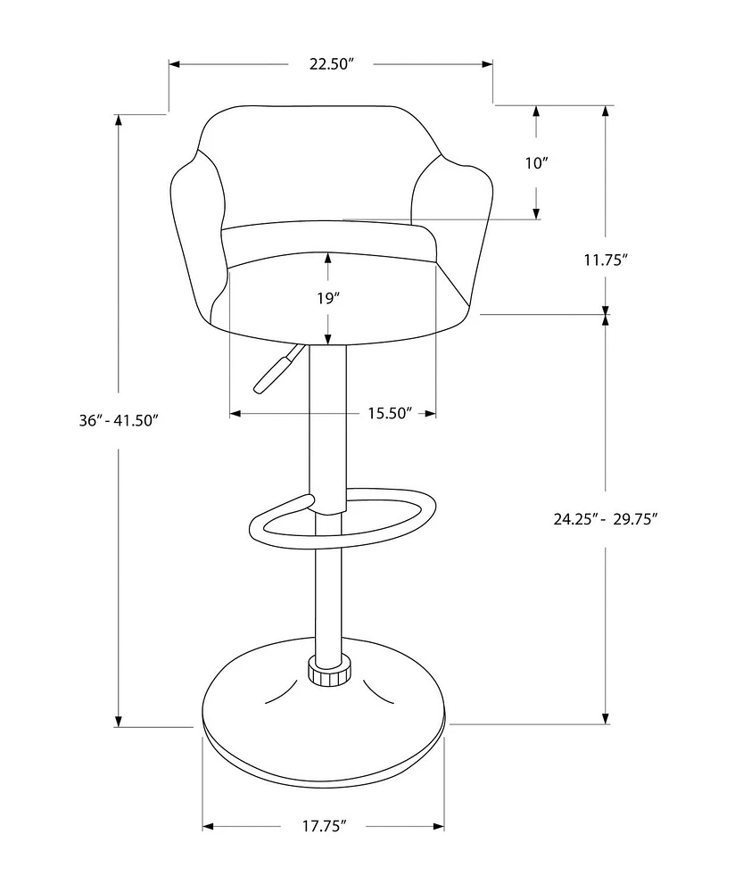 Monarch Specialties Bar Stool, Swivel, Bar Height, Adjustable, Metal, Fabric, Grey, Chrome, Contemporary, Modern