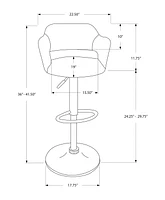 Monarch Specialties Bar Stool, Swivel, Bar Height, Adjustable, Metal, Fabric, Grey, Chrome, Contemporary, Modern