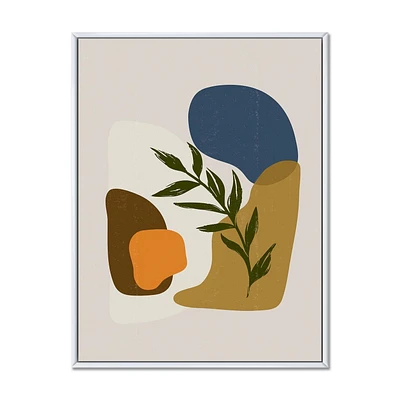 Designart Botanical Minimalist Shapes With Green Leaf FLOAT FRAME WALL ART