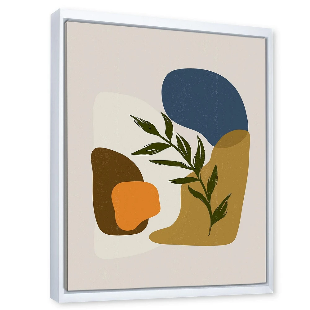 Designart Botanical Minimalist Shapes With Green Leaf FLOAT FRAME WALL ART