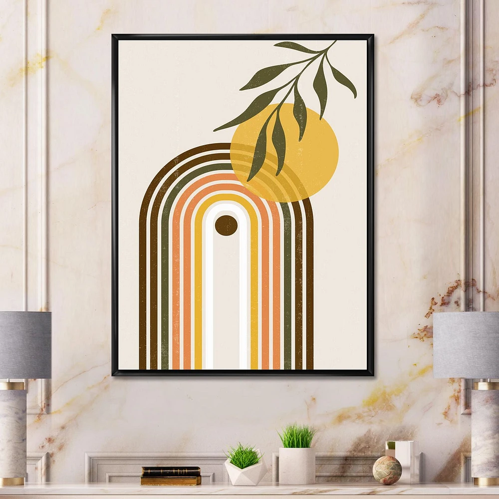 Designart Abstract Yellow Sun With Retro Rainbow FLOAT FRAME WALL ART