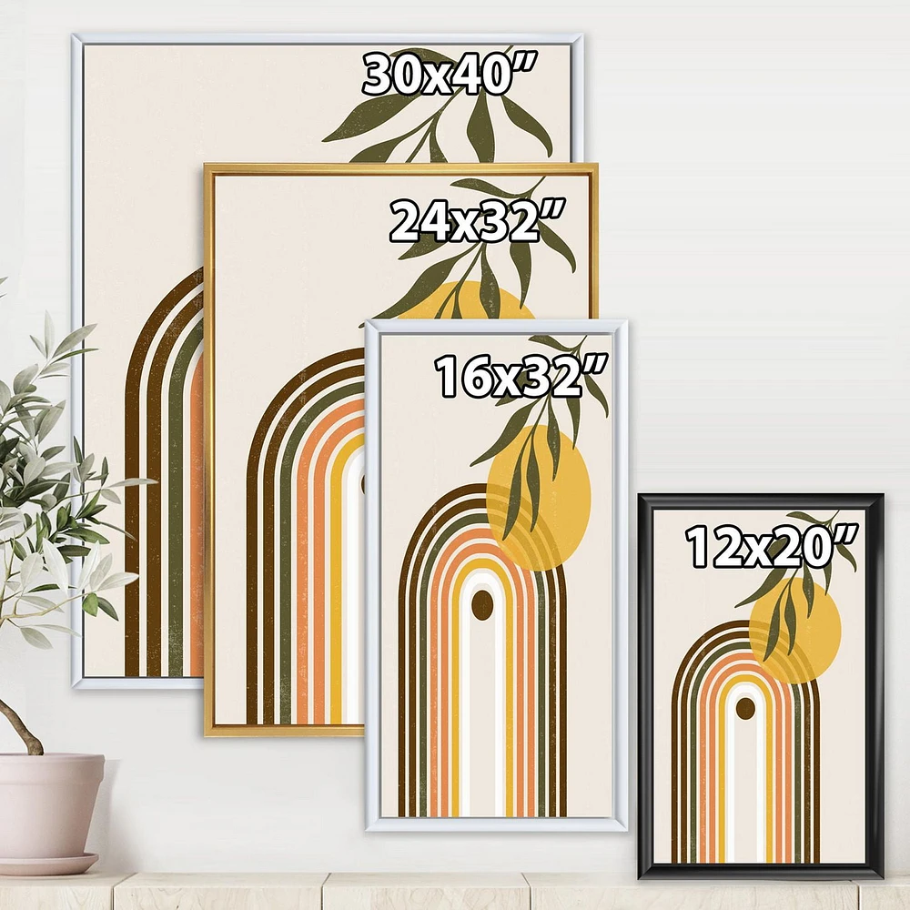 Designart Abstract Yellow Sun With Retro Rainbow FLOAT FRAME WALL ART