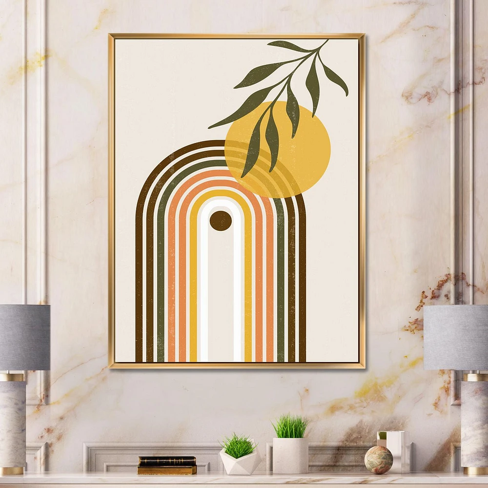 Designart Abstract Yellow Sun With Retro Rainbow FLOAT FRAME WALL ART