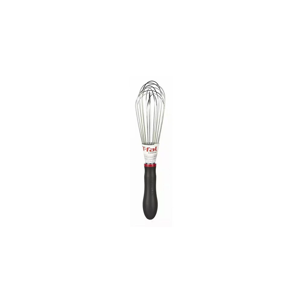 T-Fal Ingenio Silicone Whisk, Red, Black handle, Dishwasher safe, All-purpose tool, Mixing, Whisking, Beating, Stirring, Silicone covered wires, Durable, Flexible, No scratch, Good for non-stick cookware