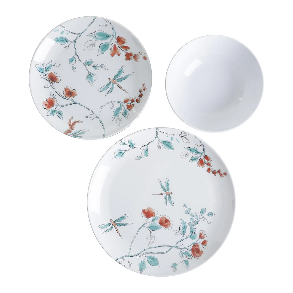 Martha Stewart Dragonfly White 12-Piece Melamine Dinnerware Set