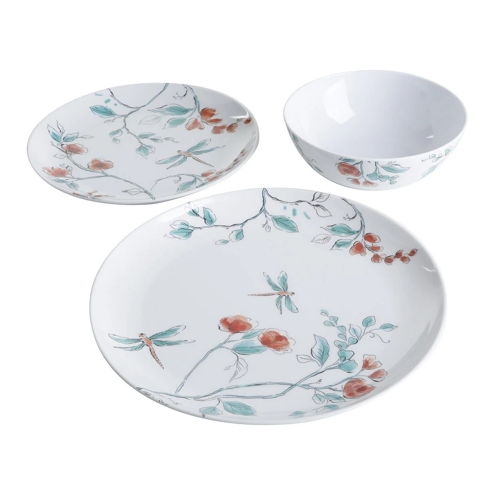 Martha Stewart Dragonfly White 12-Piece Melamine Dinnerware Set