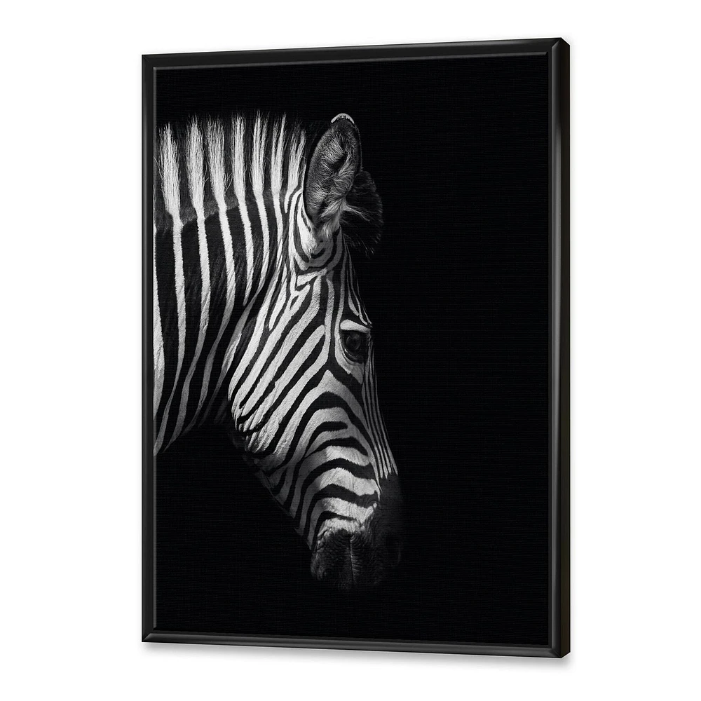 Designart Monochrome Portrait of Zebra Head FLOAT FRAME WALL ART