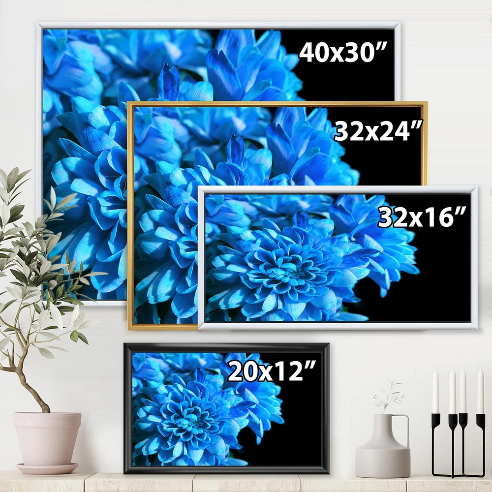 Designart Detail of Blue Flowers On Black I FLOAT FRAME WALL ART