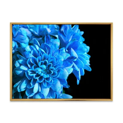 Designart Detail of Blue Flowers On Black I FLOAT FRAME WALL ART