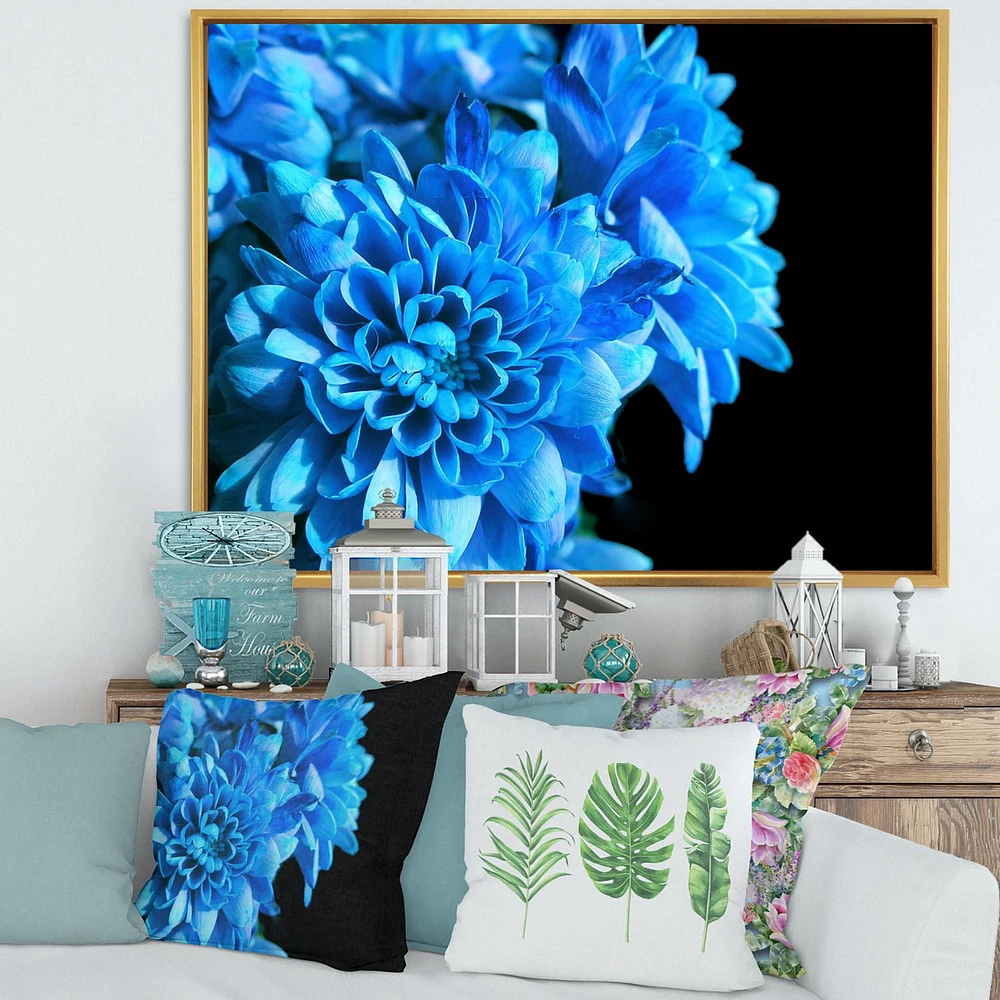 Designart Detail of Blue Flowers On Black I FLOAT FRAME WALL ART