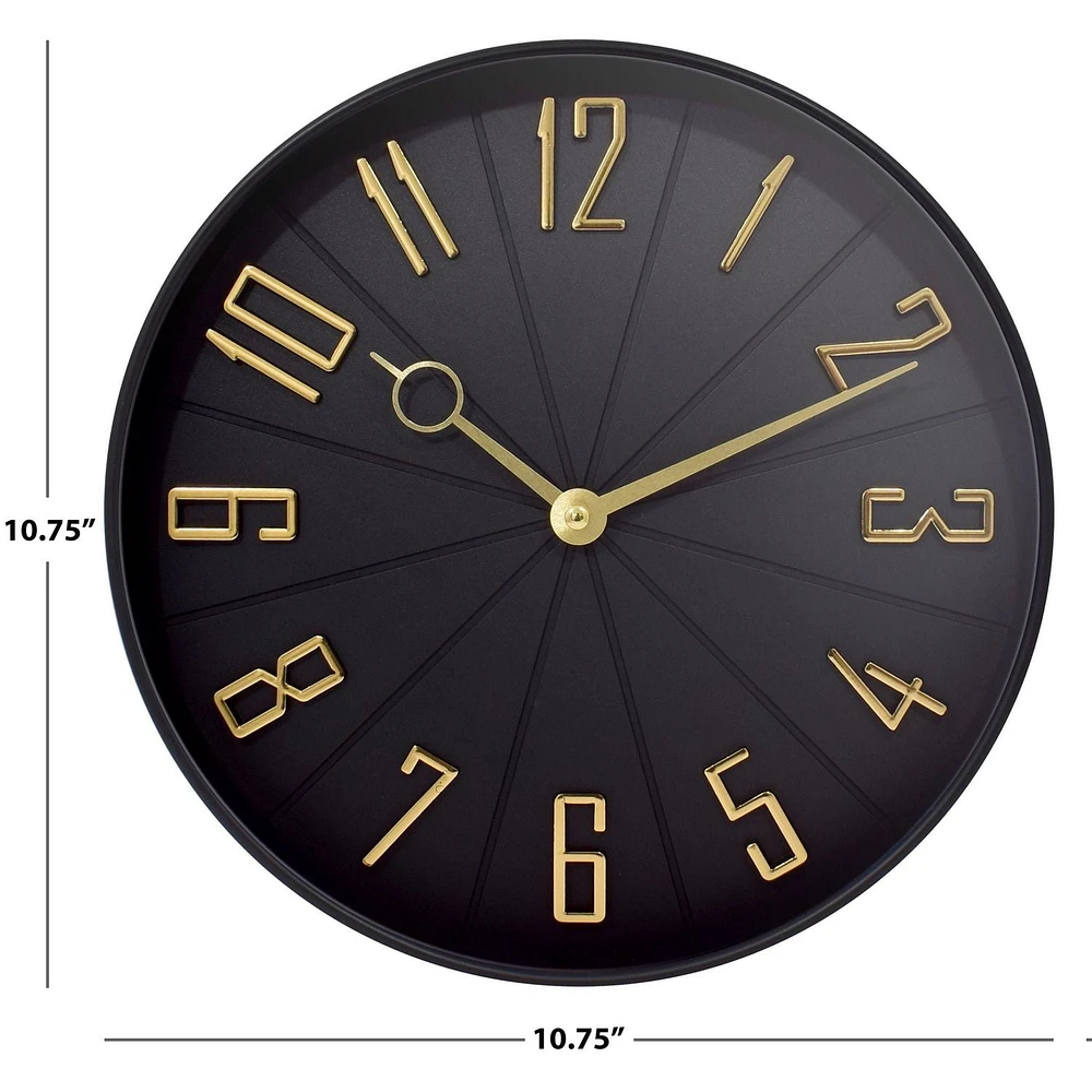 10.75” Contemporary Black & Gold Wall Clock, 10.75" Black & Gold Wall Clock