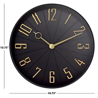 10.75” Contemporary Black & Gold Wall Clock, 10.75" Black & Gold Wall Clock