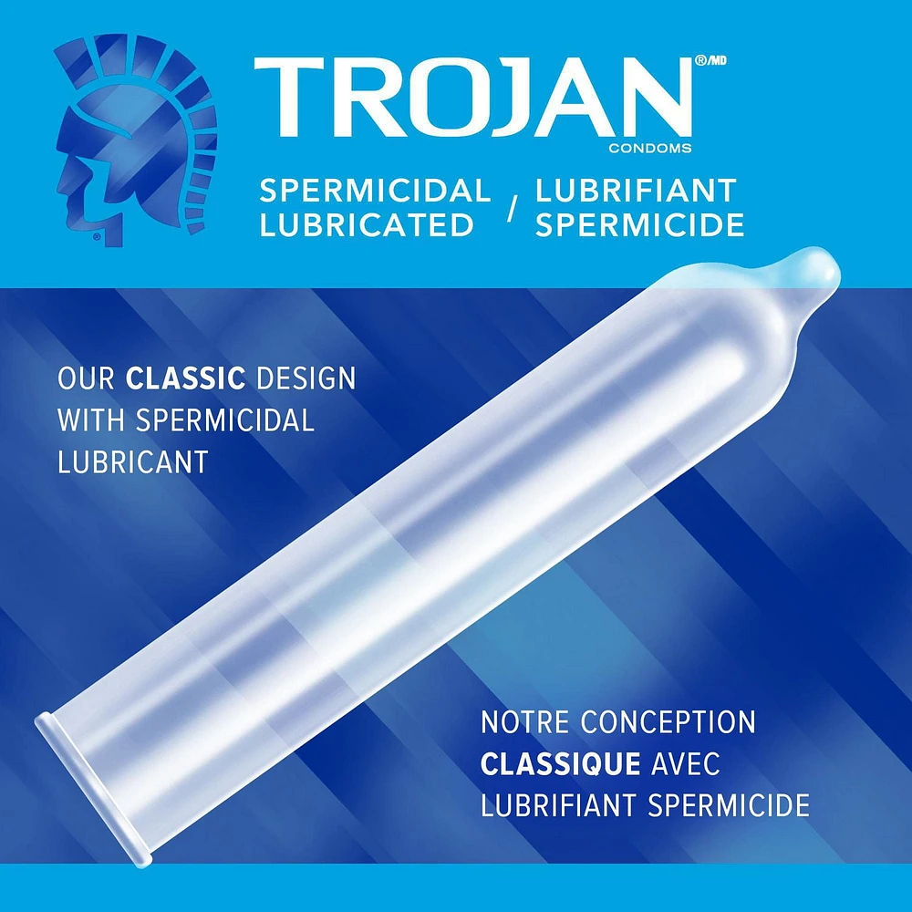 Trojan Classic Lubricated Condoms, with Spermicidal Lubricant, 12 Lubricated Latex Condoms