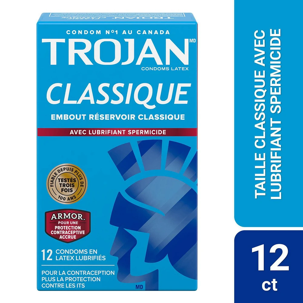 Trojan Classic Lubricated Condoms, with Spermicidal Lubricant, 12 Lubricated Latex Condoms