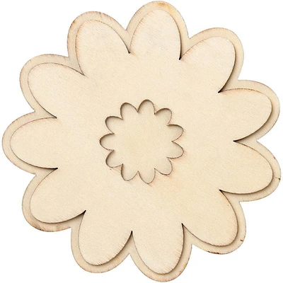 Plaid Wood Surfaces, 3D Unpainted Layered Shape, Fun Flower, 4 x 4 Inch