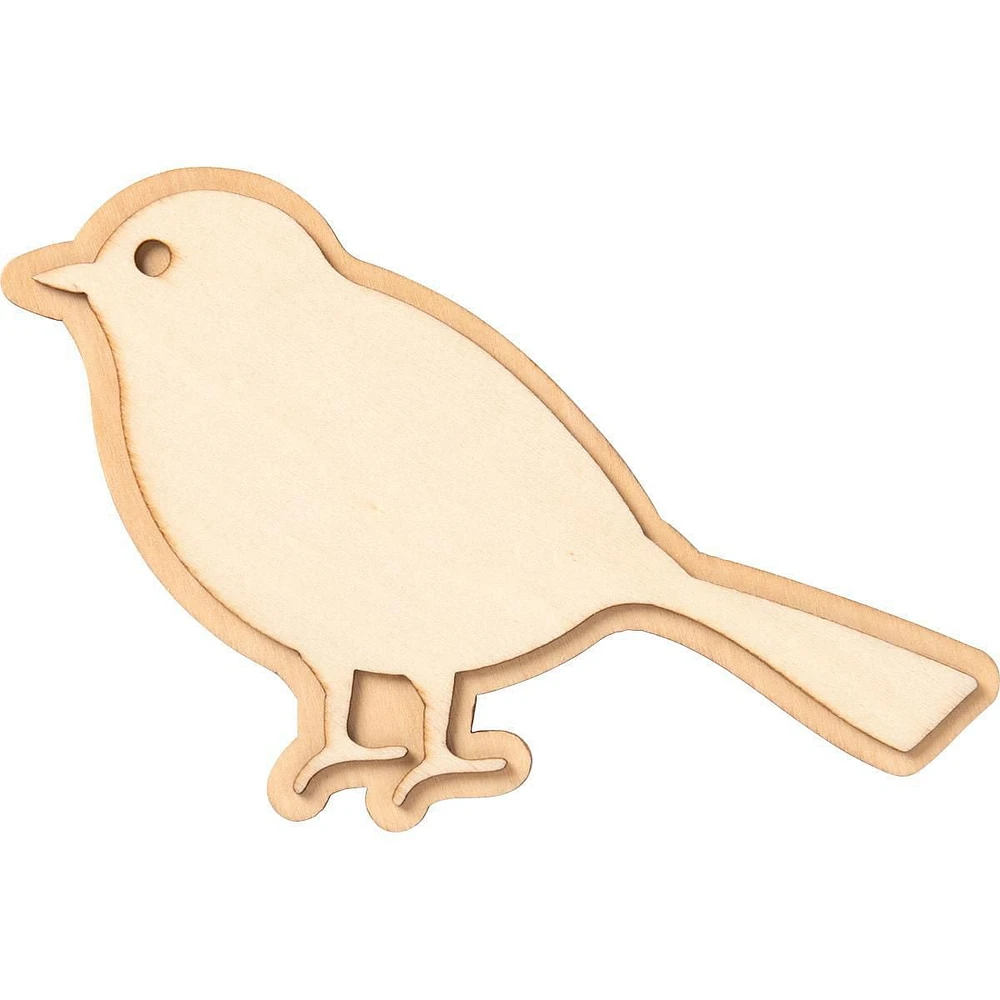 Plaid Wood Surfaces, 3D Unpainted Layered Shape, Bird, 3.4 x 5.25 Inch