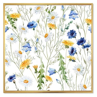 Designart Wildflowers Chamomile and Clover Bell II FLOAT FRAME WALL ART