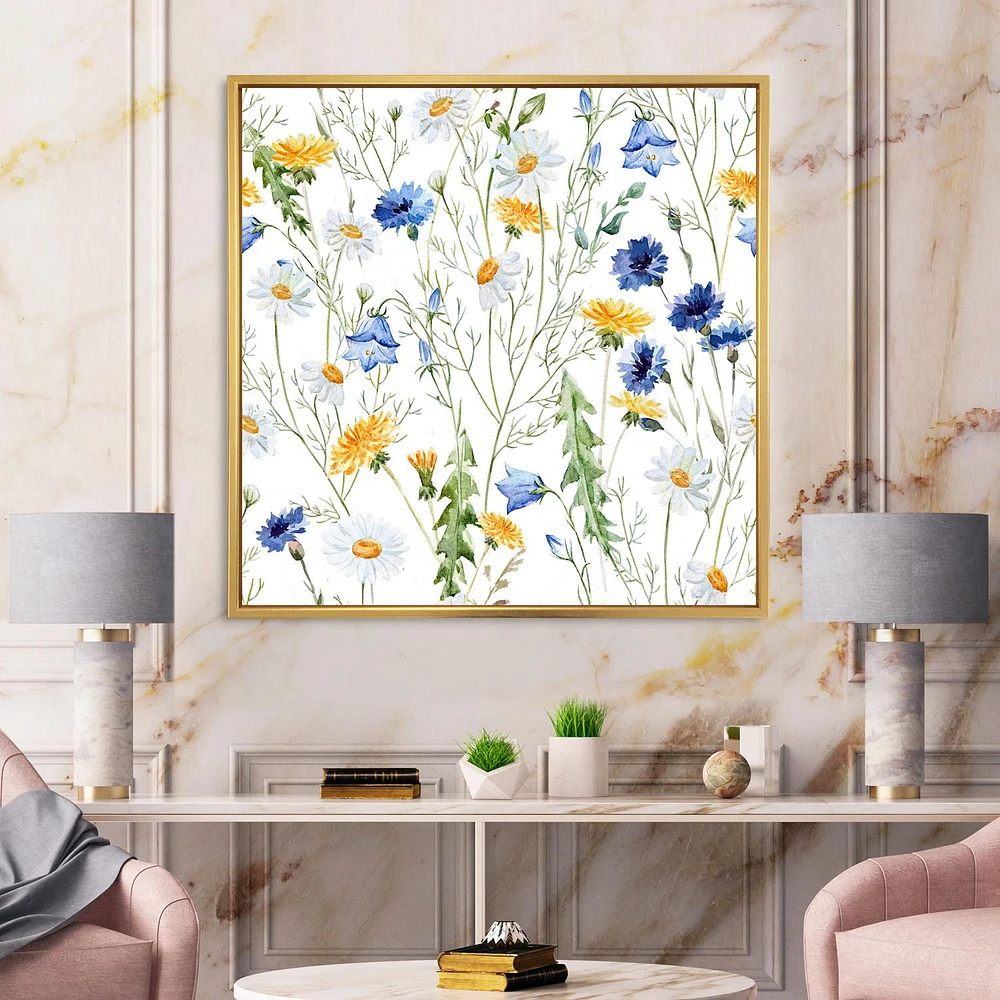 Designart Wildflowers Chamomile and Clover Bell II FLOAT FRAME WALL ART