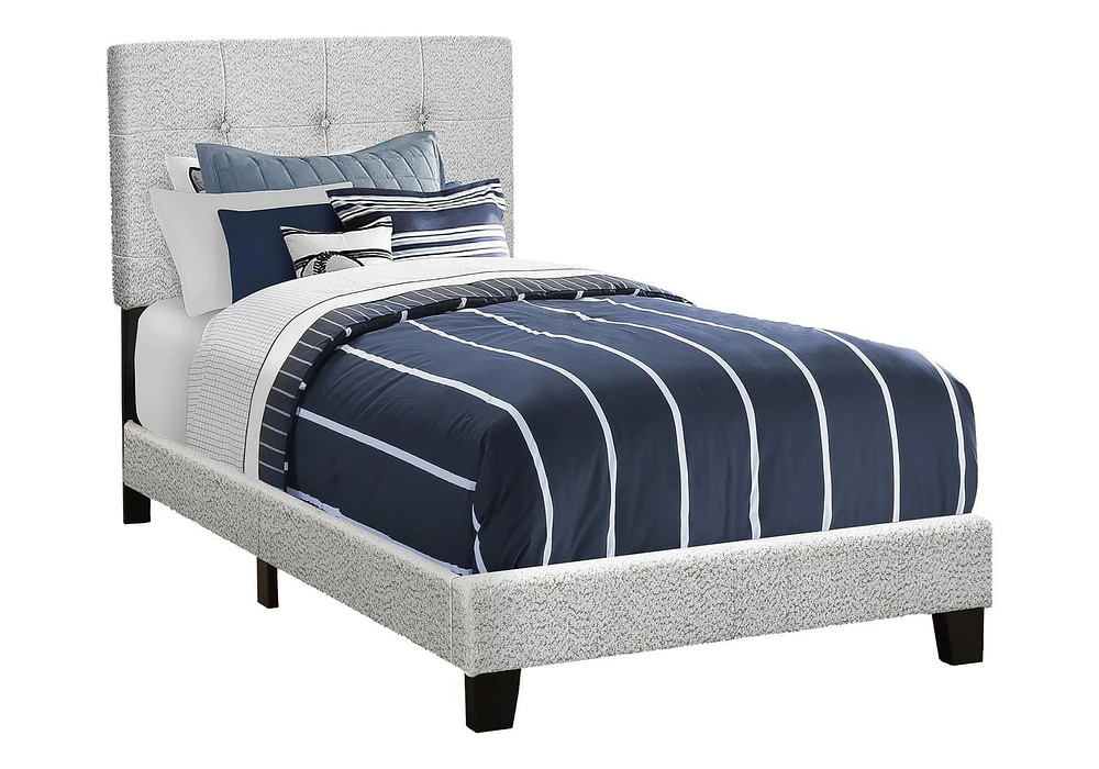 Monarch Specialties - Lit, Taille Jumelle, Rembourré, Cadre Seulement, Chambre À Coucher, Juvénile, Jeune, Boucle Gris Clair, Transitionnel