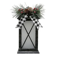 Flame Glow Christmas 12-inch Plastic LED Lantern, Black with Silver