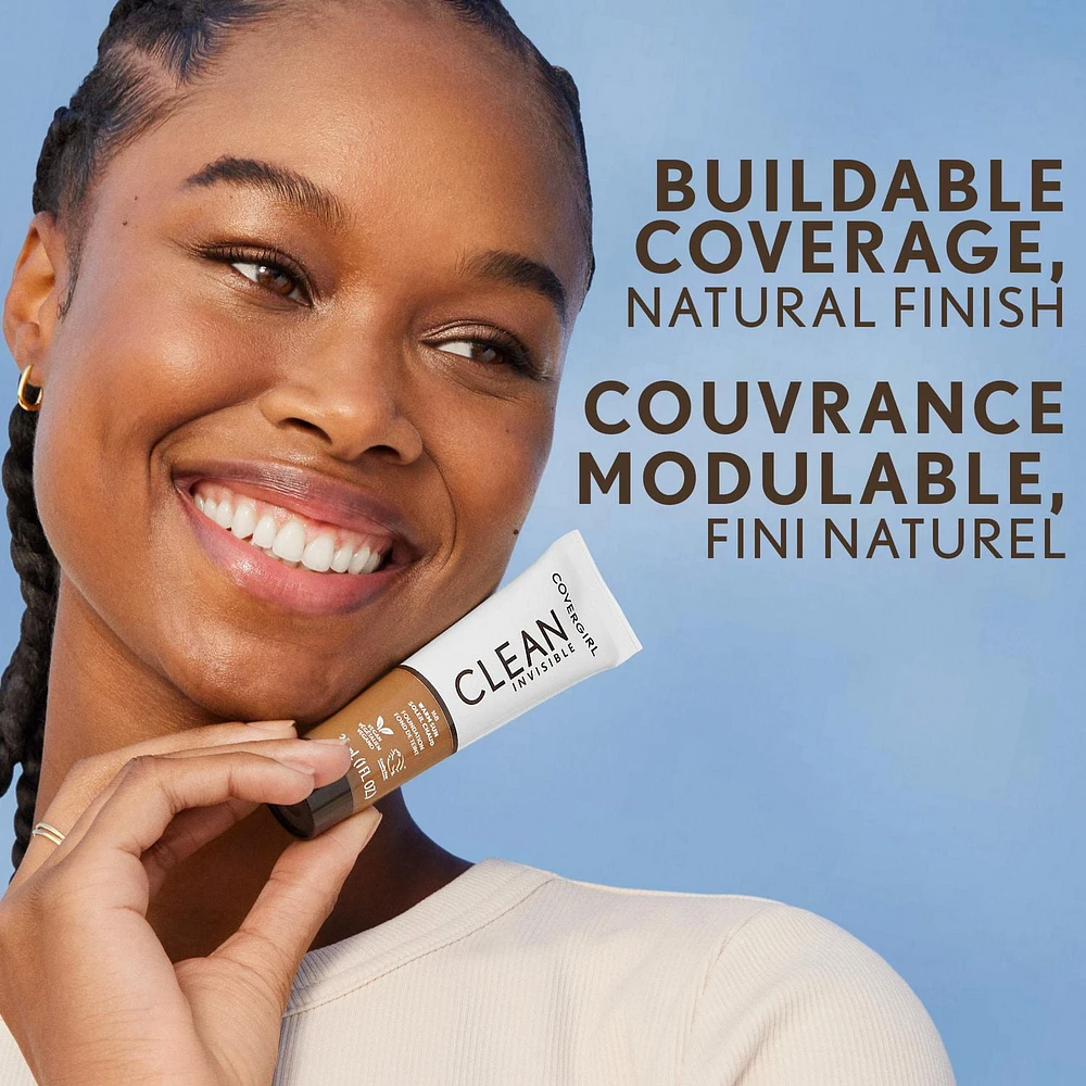Clean Invisible, Fond de teint, Formule estompable, Couvrance modulable, Léger, Fini naturel, Non comédogène Propre et sans parfum
