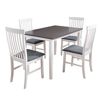 CorLiving Michigan 5-Piece White Wood and Gray Veneer Dining Table Set for 4 - Perfect Kitchen Table and Chairs - Dining Room Table Set for 4, Ideal Small Kitchen Table Set with Chairs