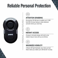 Sabre Black Personal Alarm with LED Light & Clip, Personal Alarm with LED