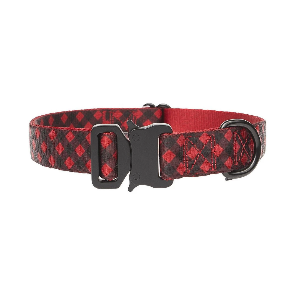 One Paw, Buffalo Plaid Nylon Dog Collar with Metal Buckle, Water Repellent, Multiple sizes, One Paw Buffalo Plaid Nylon Dog Collar