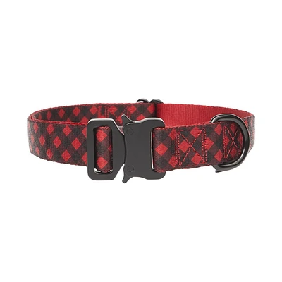 One Paw, Buffalo Plaid Nylon Dog Collar with Metal Buckle, Water Repellent, Multiple sizes, One Paw Buffalo Plaid Nylon Dog Collar