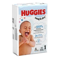 Couches Huggies Snug & Dry Baby, ECONO Size 1-8 (8-35+lbs), 256-96 Ct