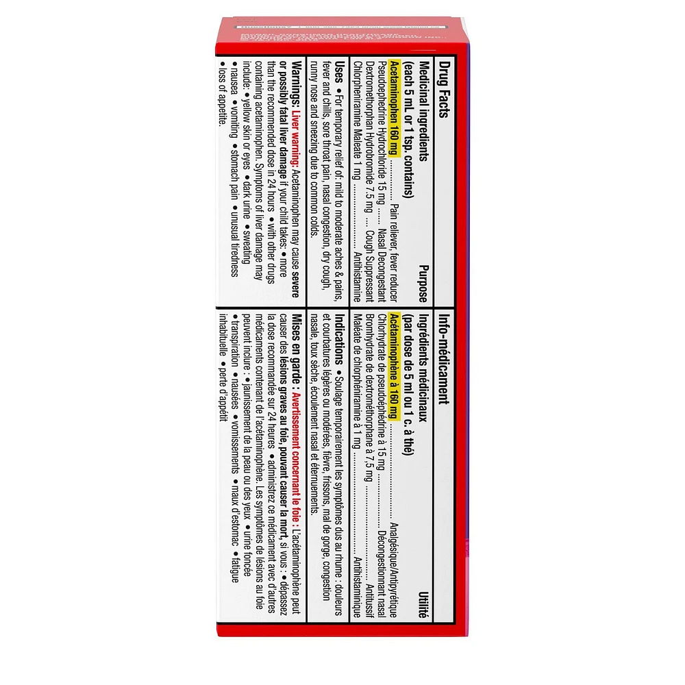 Children’s Tylenol Complete Cold, Cough & Fever Suspension Liquid, Bubble Gum Burst, 100 mL