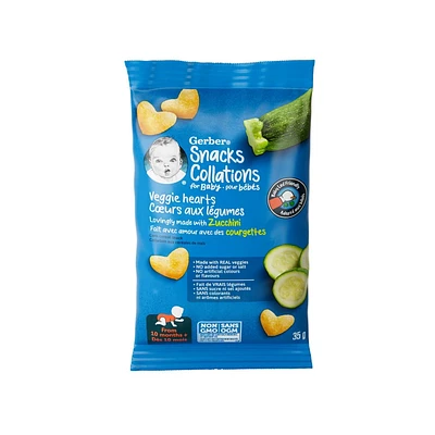 GERBER Veggie Hearts Zucchini, Baby Snacks, 10 Months & Up, Source Of Vitamin B1, Iron & Zinc, 3g Whole Grains, Made with Real Zucchini, No Artificial Flavours or Colours, No Added Sugar, No Added Salt, 35g