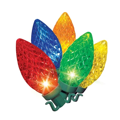 Holiday Time 100-Count Multicolor LED Diamond-Cut C9 Christmas Lights, with Green Wire, 58', 8"(20.3 cm) bulb spacing