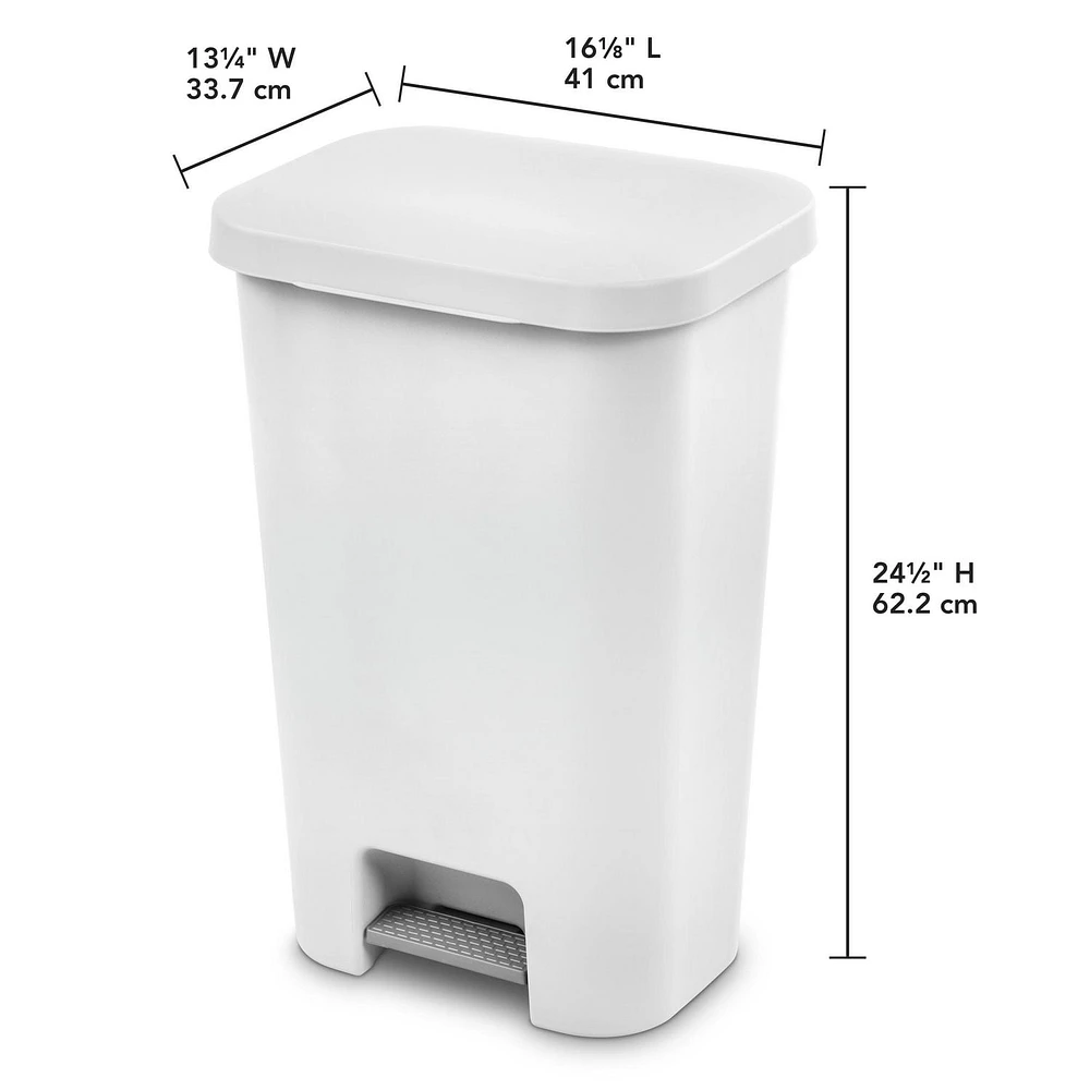 Sterilite 45L Step-On Wastebasket-White, 45L