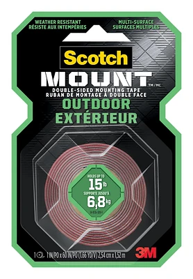 Scotch-Mount™ Outdoor Double-Sided Mounting Tape 411H-DC-EF, Black, 1 in x 60 in (2.54 cm x 1.52 m)