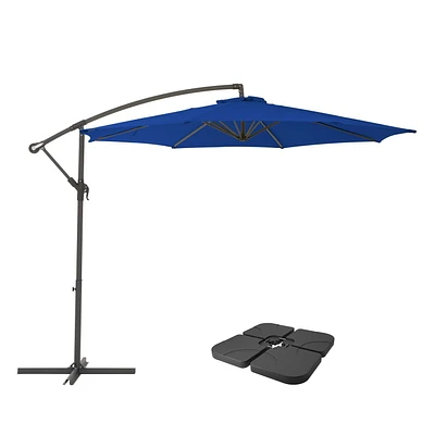 CorLiving 9.5ft Tilting Offset Patio Umbrella, Outdoor Hanging Umbrella with Crank, Cantilever Patio Umbrella, For Backyard, Deck, Garden, Outdoor Patio Umbrella with Base