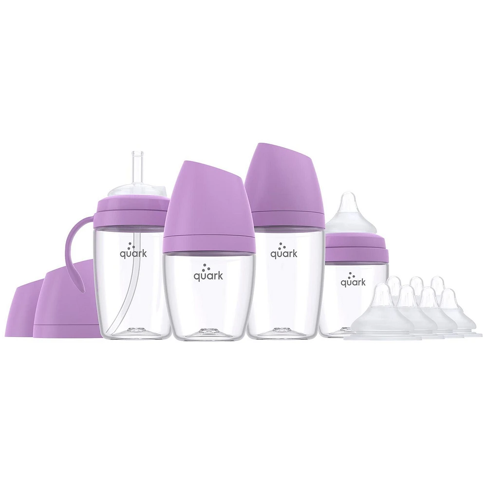 Quark - BuubiBottle Baby Bottles, Nipples and Sippy Straw Cup Bundle - Purple