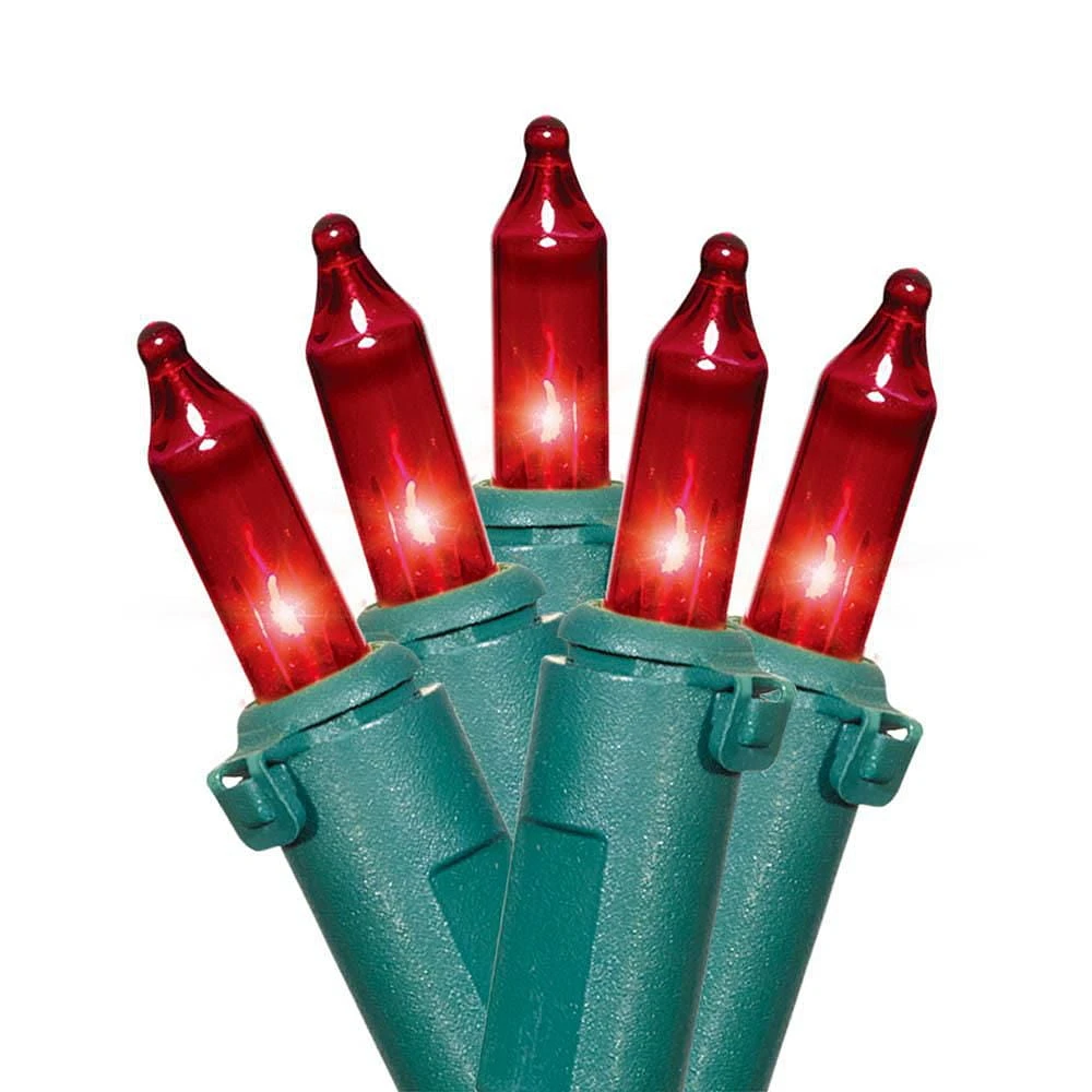 Holiday Time 100-Count Red Incandescent Mini Christmas Lights, with Green Wire, 19.2'