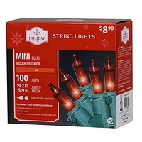 Holiday Time 100-Count Red Incandescent Mini Christmas Lights, with Green Wire, 19.2'