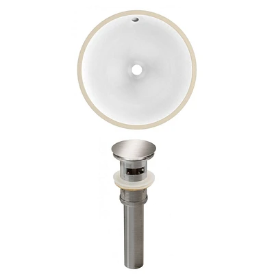 15.25-in. W Round Bathroom Undermount Sink Set In White - Brushed Nickel Hardware - Overflow Drain Incl. AI-24813