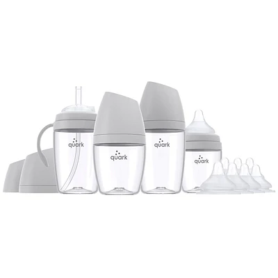Quark - BuubiBottle Baby Bottles, Nipples and Sippy Straw Cup Bundle - Grey