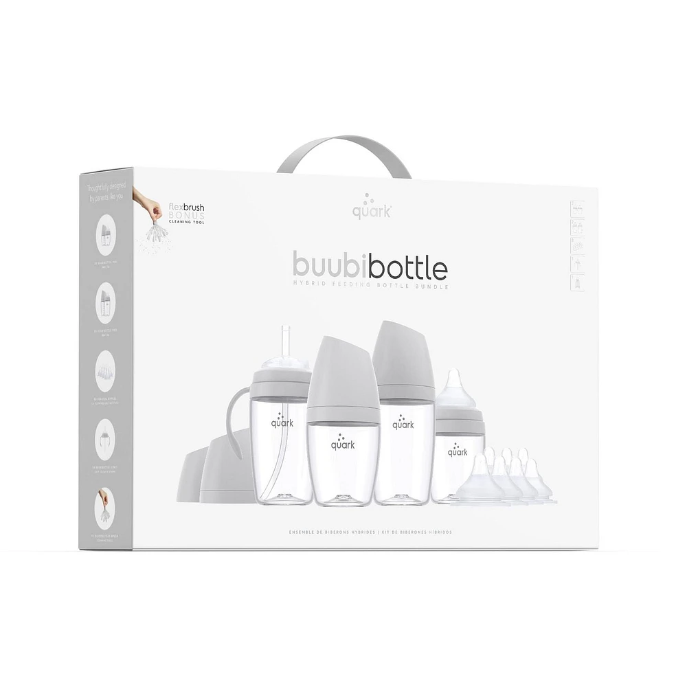Quark - BuubiBottle Baby Bottles, Nipples and Sippy Straw Cup Bundle - Grey