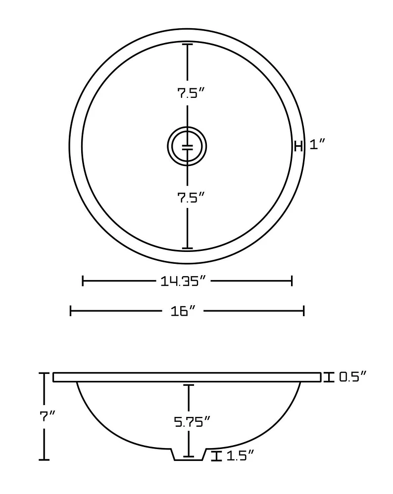 16-in. W Round Bathroom Undermount Sink Set In Biscuit