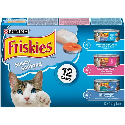 Friskies Saucy Seafood Variety Pack, Wet Cat Food 12 X 156g