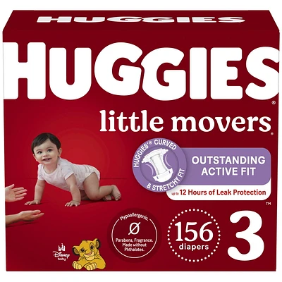 HUGGIES Little Movers Diapers, Econo Pack, Sizes: 3-7, Sizes: 3-7 | 156-80 Count