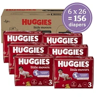 HUGGIES Little Movers Diapers, Econo Pack, Sizes: 3-7, Sizes: 3-7 | 156-80 Count